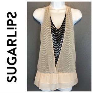 SUGARLIPS sequin detail open front v-neck tank